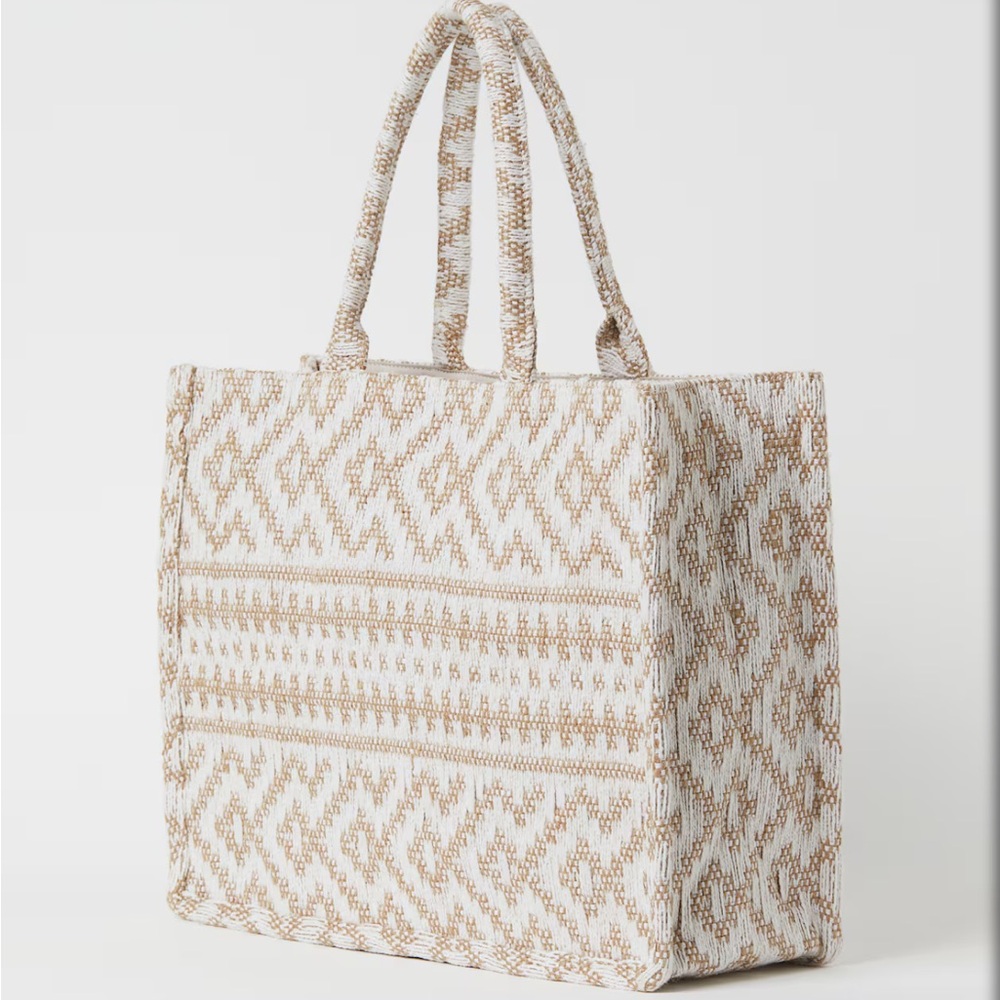 H&M White and Tan european tote/shopper/cabas Bag